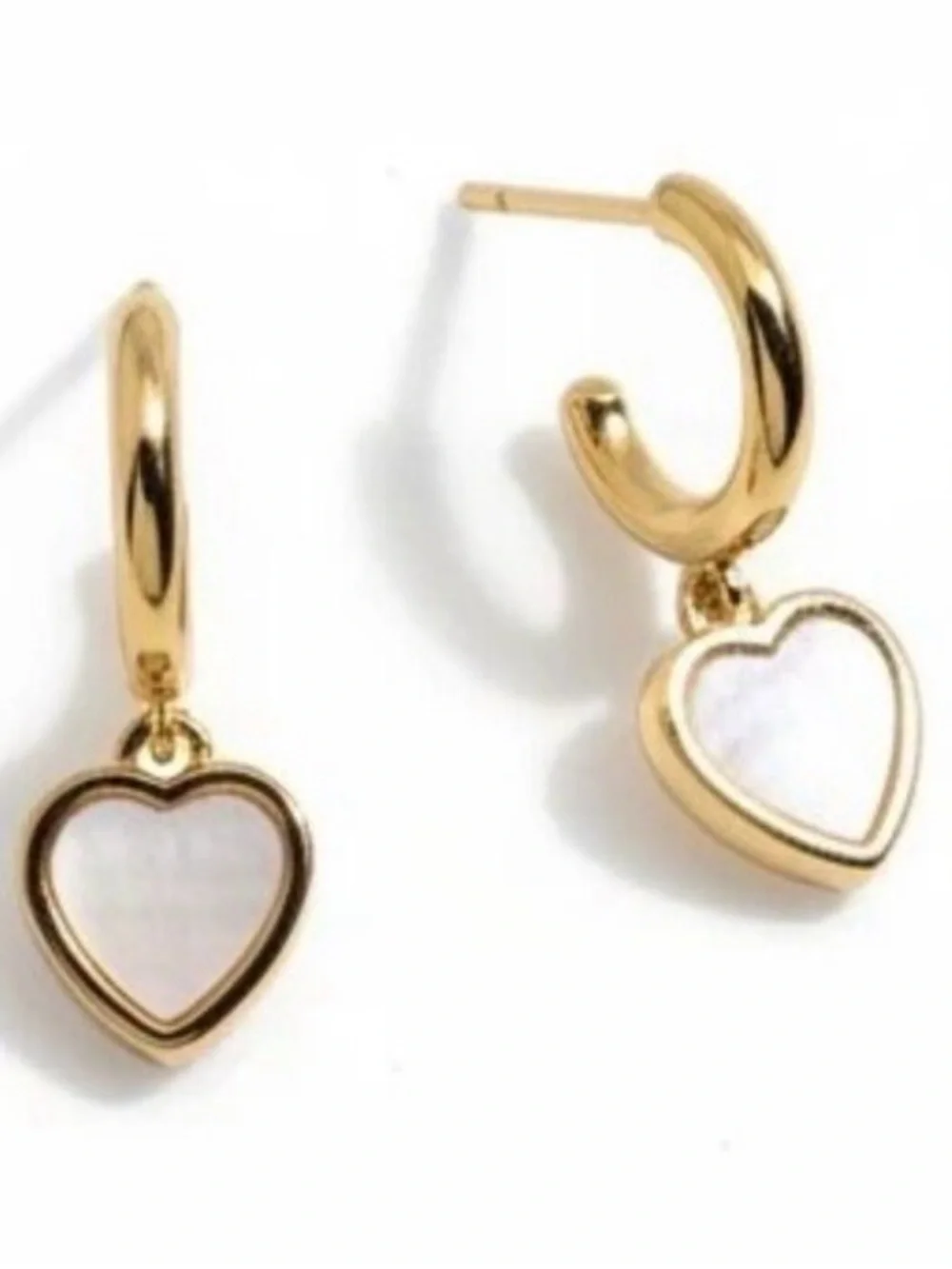 New Kate Spade flower mother-of-pearl heart drop huggie hoop earrings in Gold